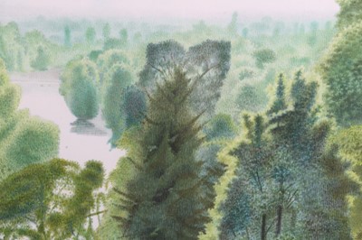 Lot 1178 - *Francis Plummer (1930-2019) watercolour - Wooded Lake, initialled and dated '79, 46cm x 60cm, in glazed frame
