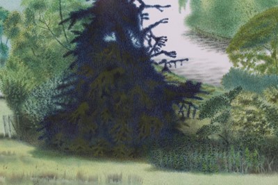 Lot 1178 - *Francis Plummer (1930-2019) watercolour - Wooded Lake, initialled and dated '79, 46cm x 60cm, in glazed frame
