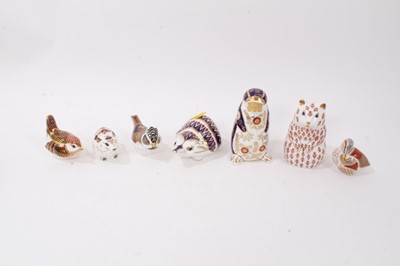 Lot 1134 - Seven Royal Crown Derby paperweights including Bank Vole, Teal Duckling and two birds
