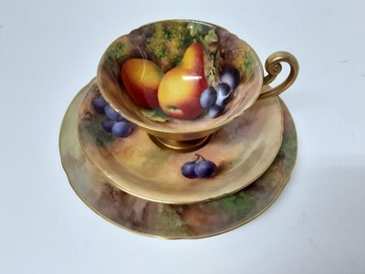 Lot 1145 - Good quality Royal Worcester fruit painted trio, signed Price and Townsend