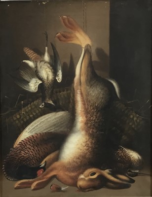 Lot 218 - English School, still life with Game in a Larder, oil on canvas