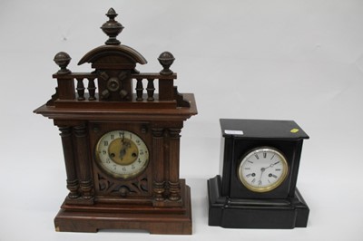 Lot 2436 - Early 20th century continental mantel clock, together with a Black slate mantel clock (2)