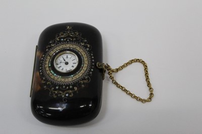 Lot 2381 - Fine tortoiseshell and pique work coin purse with clock