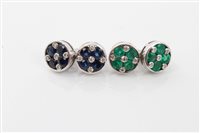 Lot 1636 - Pair emerald and diamond stud earrings with...