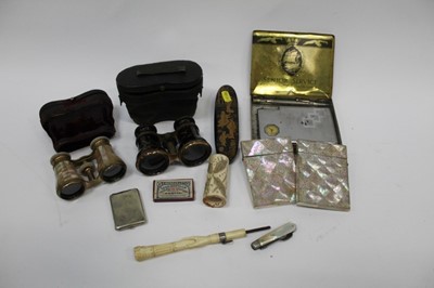 Lot 2416 - Two 19th Century mother of pearl card cases, two pairs of opera glasses and sundry items