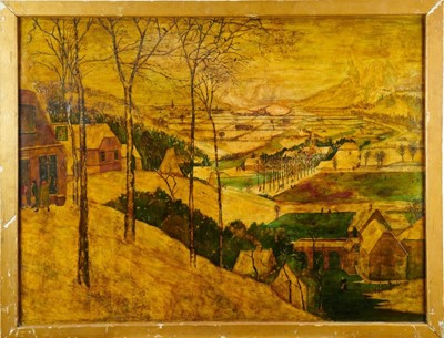 Lot 1284 - After Bruegel the Elder, oil on panel, Snowy landscape