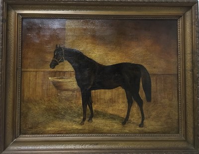 Lot 94 - English School. 19th century, oil on canvas, brown horse in a stable, unsigned, 38 x 51cm, framed