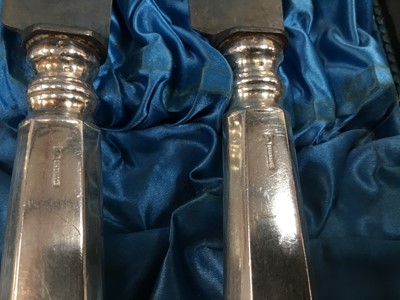 Lot 77 - Set of twelve 19th century Continental white metal dinner knives with steel blades in fitted case