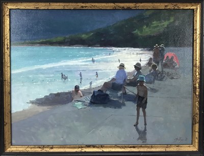 Lot 158 - Z. Phillips, oil on canvas,  
A beach scene on a sunny day, signed, 
in gilt frame. 34 x 45cm.