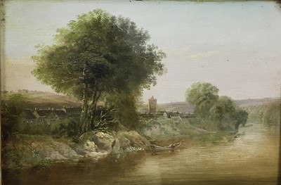 Lot 151 - Pair of 19th Century English School, oils on oak panel,  
River landscapes with anglers and a figure in a punt, in original gilt frames. 
Each 17 x 26cm. (2)