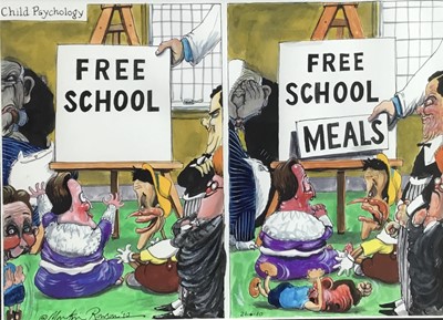 Lot 127 - Martin Rowson (b. 1959) original cartoon, 'Child Psychology' signed and dated 21/6/10, 23 x 31cm, glazed frame