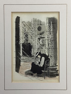 Lot 168 - English School, 20th century, pen and wash, seated figure, 13 x 9cm, mounted but unframed