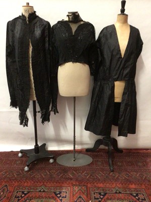 Lot 2056 - Victorian beaded cropped blouse with boned bodice.  Original label Madame Owen Northwich.  Plus a Victorian black jacket with lace, beads and ribbons, cropped at the back but long front panels.  Al...