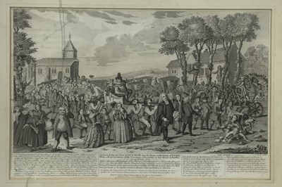 Lot 184 - 18th century engraving - An exact perspective view of Dunmow, late the priory, in the County of Essex, published after the original painting by David Ogborne, 1752, 35 x 52cm, glazed frame