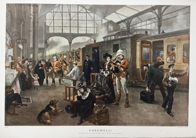 Lot 186 - Circa 1900 advertising lithograph, Farewell, painted by R Hillingford for Block and White Whisky, 44 x 66cm, framed