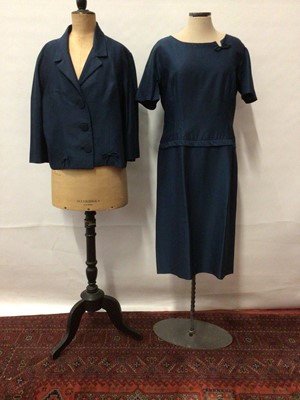 Lot 2065 - 1960's blue dress suit, jacket is cropped with three buttons and bow detail.