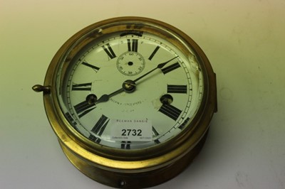 Lot 2732 - Antique brass cased ships clock with white enamel dial signed Kelvin & James White Ltd. Glasgow