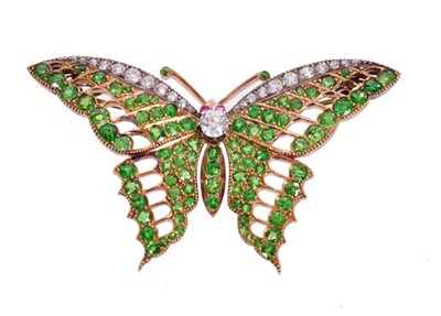 Lot 505 - Fine Edwardian Belle Époque diamond, ruby and demantoid green garnet butterfly brooch