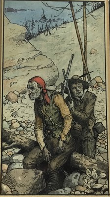 Lot 248 - Attributed to Randolph Caldecott (1846-1886), pen and watercolour, the lookout, signed with initials R.T.C., 14.5 x 8.5cm, glazed frame
