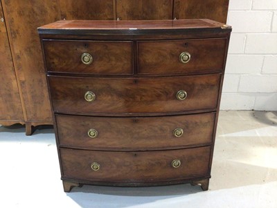 Lot 980 - 19th century mahogany bow front chest of two shorts and three long graduated drawers on bracket feet H111, W101, D51cm