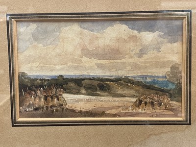 Lot 1290 - Thomas Churchyard watercolour, Harvest landscape