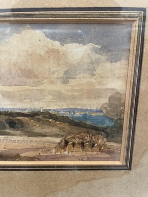 Lot 1290 - Thomas Churchyard watercolour, Harvest landscape