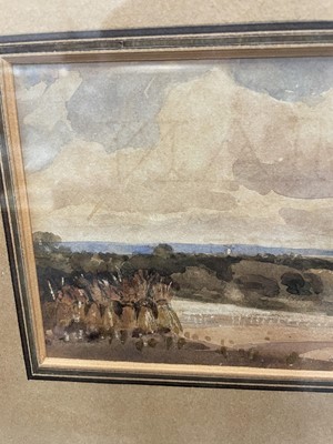 Lot 1290 - Thomas Churchyard watercolour, Harvest landscape