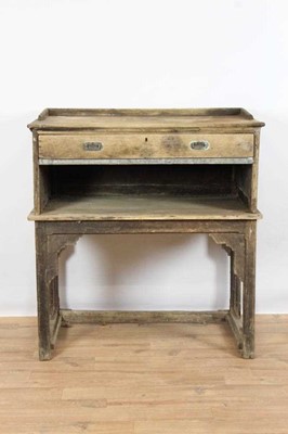 Lot 996 - Rare early 20th century oak trading counter, with gallery top and rear drawer, the front emblazoned 54 - John K. King & Sons, raised on square supports, 105cm wide x 60cm deep x 116cm high. N.B. Jo...