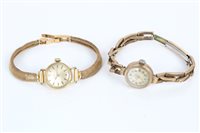 Lot 3310 - Ladies' Omega wristwatch on gold (18ct) mesh...