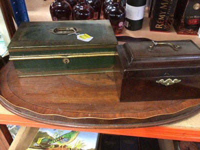 Lot 59 - Large 19th-century mahogany inlaid tray, together with a Victorian mahogany stationery box and a toleware stationery box (3)
