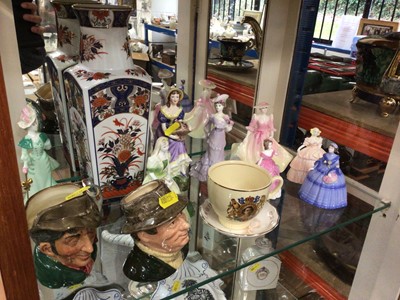 Lot 43 - Group of 8 Coalport and other figures together with two Royal Doulton character jugs and two pieces of Royal Commorative china