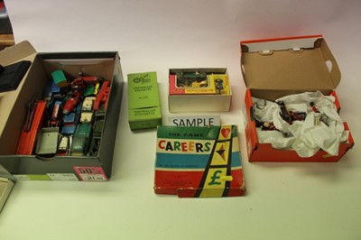 Lot 1912 - Diecast Dinky Morris Minor No. 163, boxed, Corgi Cooper Maserati No. 159, boxed, Matchbox Ford Tractor No. 39, boxed plus unboxed diecast jigsaws and other games.