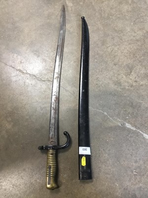 Lot 303 - French 1866 pattern chassepot bayonet in scabbard dated 1872