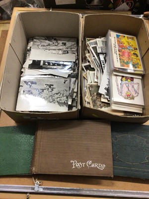 Lot 152 - Two shoeboxes containing postcards, plus 3 albums of postcards, approximately 250