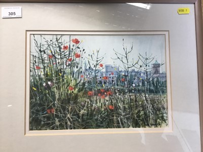 Lot 305 - Ian Hay watercolour and gouache study of Colchester, signed and dated 90, in glazed frame