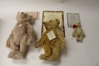 Lot 1885 - Three Steiff teddy bears - Teddy Rose, Snap - a- part- Teddy Bear 1908 and British Collector's 1906 Teddy Bear, all boxed (3)