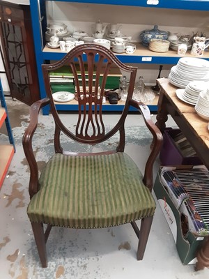 Lot 1165 - Hepplewhite style mahogany arm chair together with a pair of Edwardian carved chairs (3)
