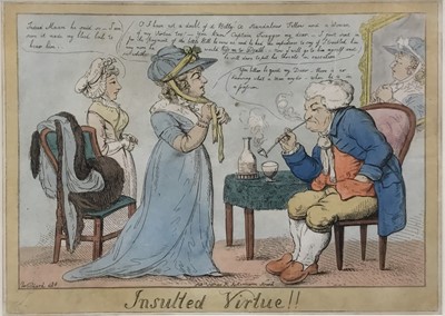 Lot 71 - G.M. Woodward, Insulted Virtue, hand-coloured satirical etching, published 1806 by Rudolph Ackermann, framed and glazed
