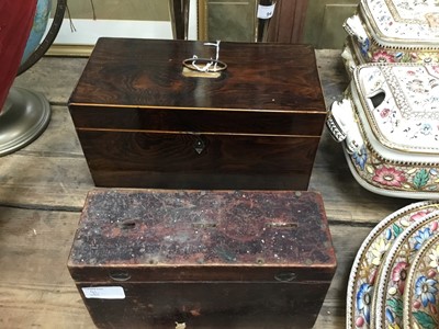 Lot 92 - Georgian rosewood tea caddy together with a money box