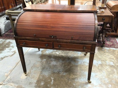 Lot 1034 - Early 20th century oak writing desk with tambour shutter