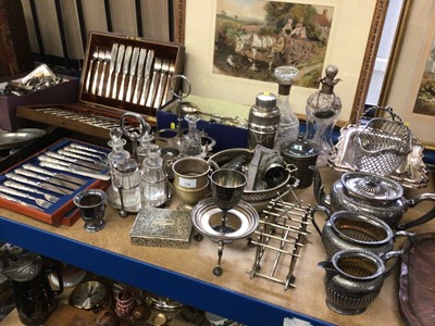 Lot 134 - Silver mounted decanters, plate, cutlery etc