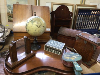 Lot 135 - Letter rack, tray, correspondence box, globe, etc