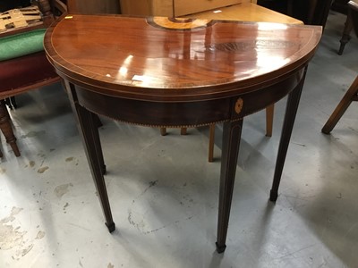 Lot 939 - 19th century Sheraton revival tea table of Demi lune form on taper legs