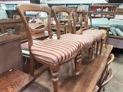 Lot 1035 - Set of six Victorian balloon back dining chairs together with an inlaid sewing table (7)