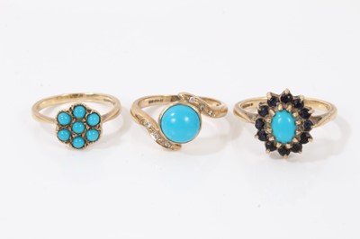 Lot 131 - Three 9ct turquoise dress rings