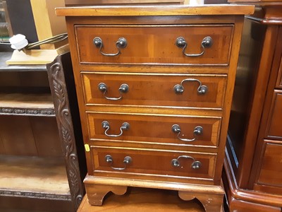 Lot 1039 - Pair of Reproduction yew wood bedside chest of four drawers, 44.5cm wide, 33.5cm deep, 63cm high