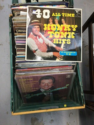 Lot 216 - Two trays records plus record player