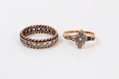 Lot 125 - 1920s diamond cluster ring with a marquise shape cluster of rose cut diamonds, together with 9ct gold white stone eternity ring