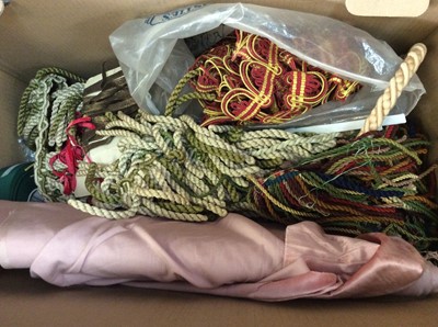 Lot 127 - Large quantity of soft furnishings trims, braids, tassels etc.  Plus length of pale pink velvet.