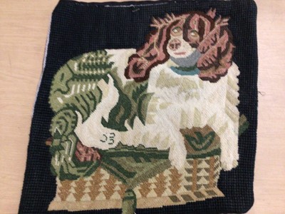 Lot 2074 - Quantity of vintage tapestries and embroideries, Berlin Work etc, plus two tapestry cushions.